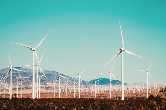 Wind turbine with mountain background in the desert at Kern County California USA by Timmy333