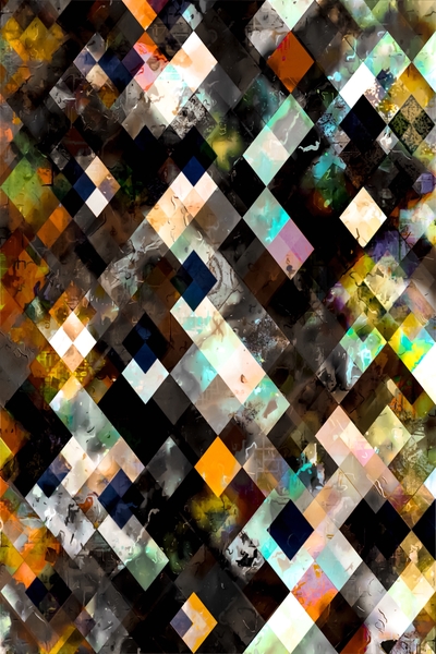 geometric pixel square pattern abstract art in brown orange blue yellow by Timmy333