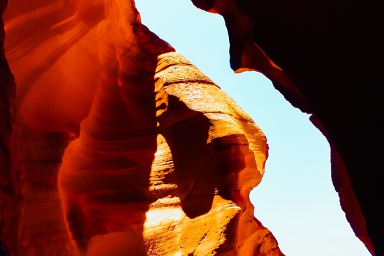 sandstone abstract with blue sky at Antelope Canyon, Arizona, USA by Timmy333