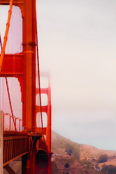 Closeup Golden Gate bridge with foggy sky San Francisco USA by Timmy333