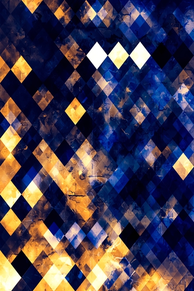 geometric pixel square pattern abstract art in blue brown orange by Timmy333