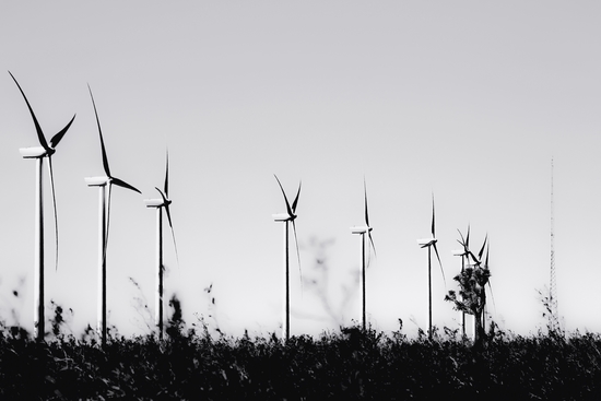 desert with wind turbine in black and white by Timmy333