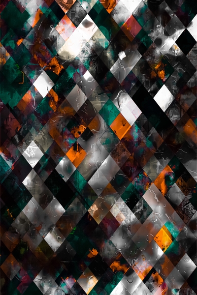 geometric pixel square pattern abstract art in orange green black by Timmy333