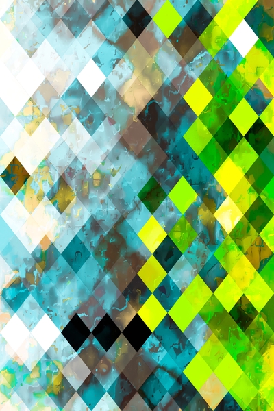 geometric square pixel pattern abstract art background in blue green by Timmy333