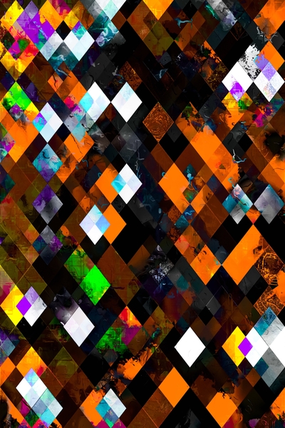 geometric pixel square pattern abstract art in orange brown green by Timmy333