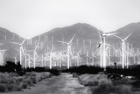 wind turbine and desert scenery in black and white by Timmy333