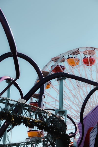 Ferris wheel at Santa Monica pier California USA with blue sky by Timmy333