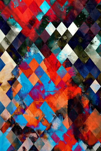 geometric pixel square pattern abstract background in red blue orange by Timmy333