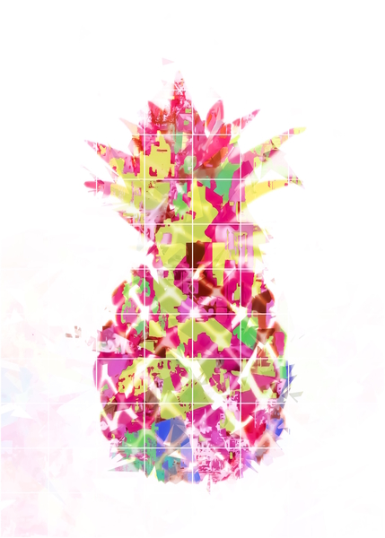 pineapple in pink yellow green blue with geometric triangle pattern abstract by Timmy333