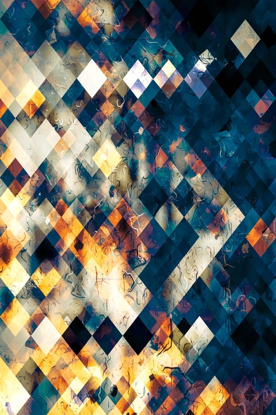 geometric square pixel pattern abstract background in blue brown orange by Timmy333