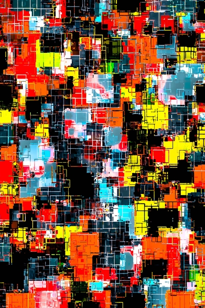 geometric pixel square pattern abstract in red blue yellow by Timmy333