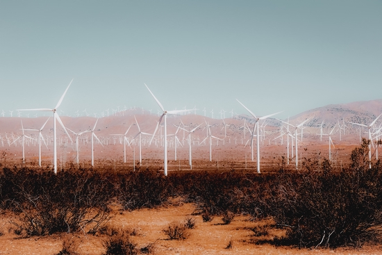 Wind turbine in the desert and mountain view at Kern County California USA by Timmy333