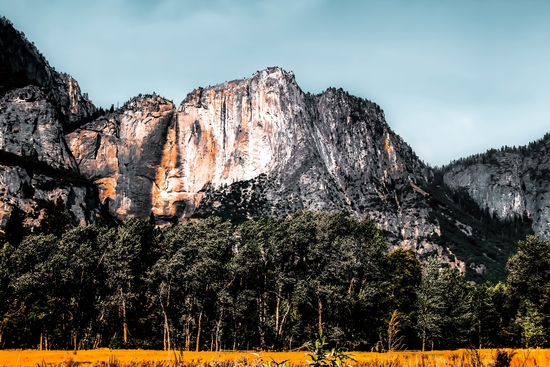 mountains with pine tree and blue sky at Yosemite national park, California, USA by Timmy333