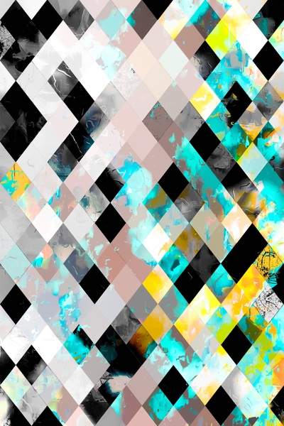 geometric pixel square pattern abstract background in blue yellow green by Timmy333