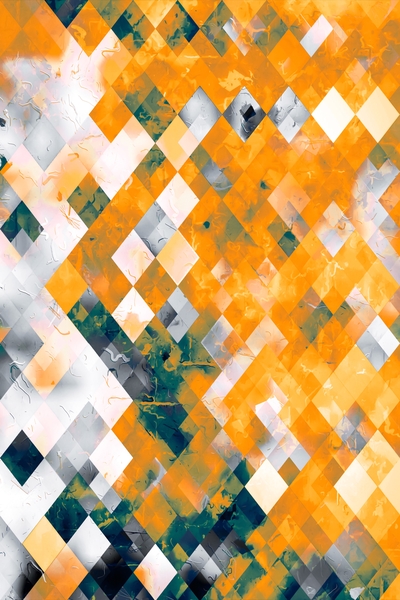 geometric pixel square pattern abstract background in orange brown green by Timmy333