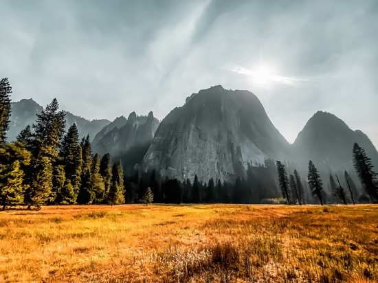 mountains with blue cloudy sky at Yosemite national park California USA by Timmy333