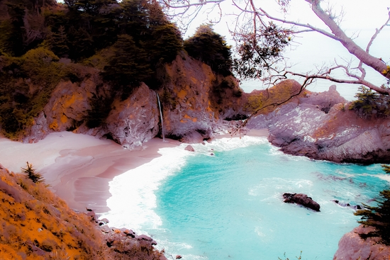 waterfall with sandy beach at Mcway Falls, Big Sur, Highway 1, California, USA by Timmy333