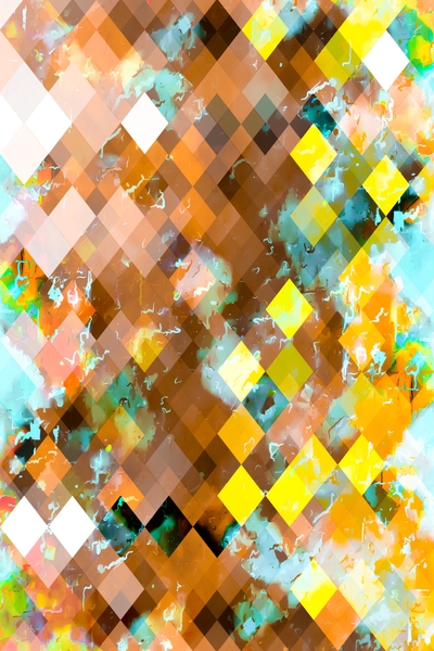 geometric pixel square pattern abstract art background in brown yellow blue by Timmy333