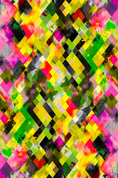 geometric pixel square pattern abstract background in green yellow pink by Timmy333