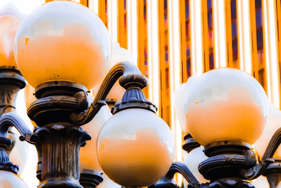 Closeup Urban Lights with building background at LACMA art museum, Los Angeles, California, USA by Timmy333