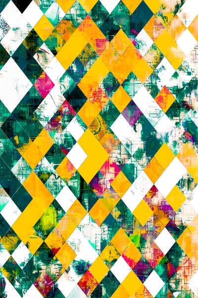 geometric pixel square pattern abstract art in green and yellow by Timmy333