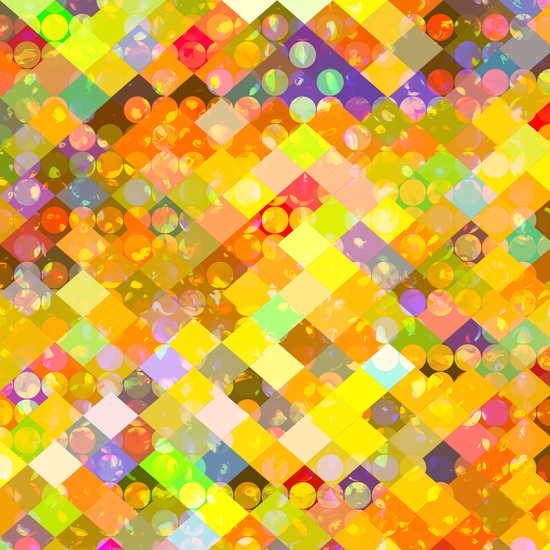 geometric square pixel and circle pattern abstract in yellow orange red blue by Timmy333