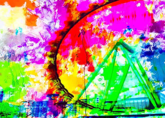 ferris wheel in the city at Las Vegas, USA with colorful painting abstract background by Timmy333