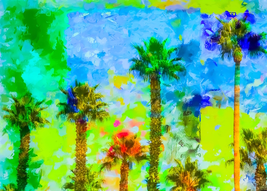 green palm tree with blue yellow green painting abstract background by Timmy333