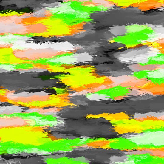 psychedelic camouflage splash painting abstract in orange green yellow and black by Timmy333