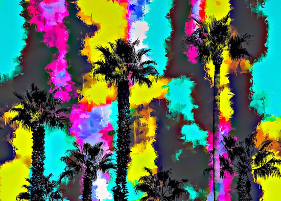 palm tree pattern with painting texture abstract in green blue yellow pink by Timmy333