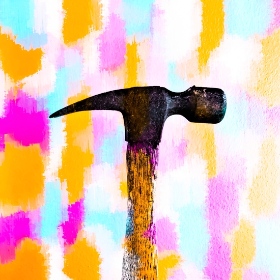 hammer with colorful painting abstract background in pink orange blue by Timmy333