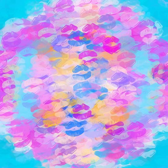 pink blue and purple kisses lipstick abstract background by Timmy333