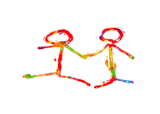 happy couple holding hands in red yellow blue green by Timmy333