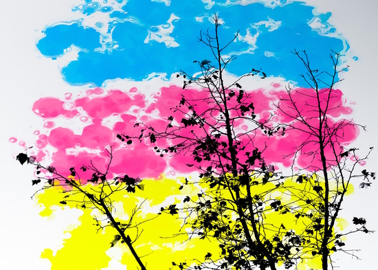 tree branch with leaf and painting texture abstract background in blue pink yellow by Timmy333