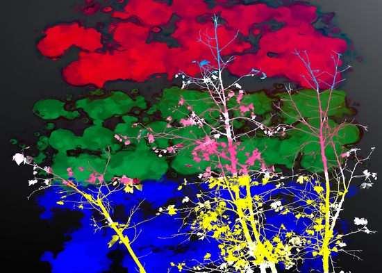 tree branch with leaf and painting texture abstract background in red green blue pink yellow by Timmy333