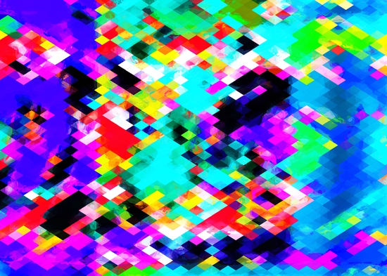 psychedelic geometric pixel abstract pattern in blue green purple pink yellow red by Timmy333