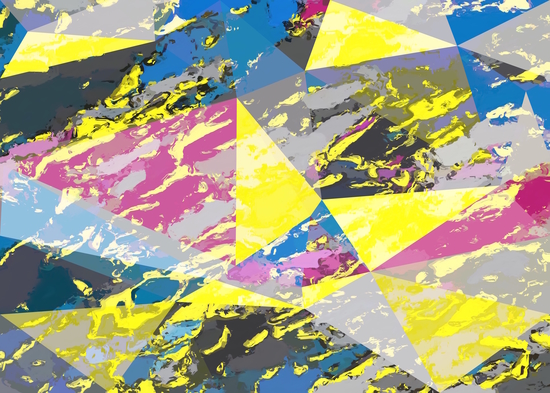 psychedelic geometric triangle pattern abstract with painting abstract background in pink blue yellow by Timmy333