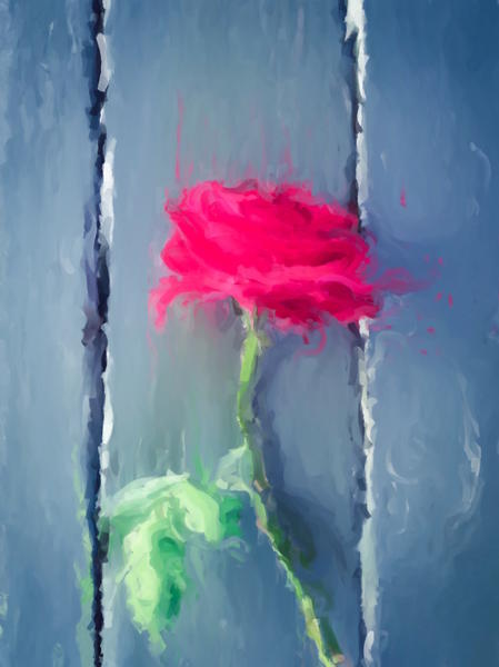 painting red rose with green leave on the wood table by Timmy333