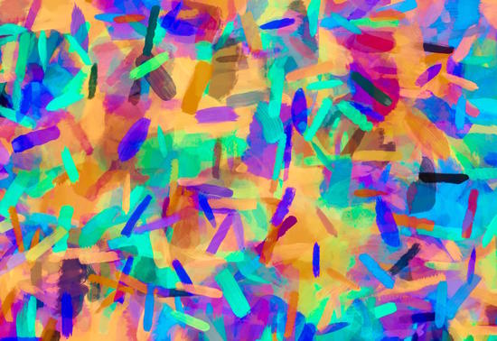 psychedelic splash painting abstract in orange purple green pink blue by Timmy333