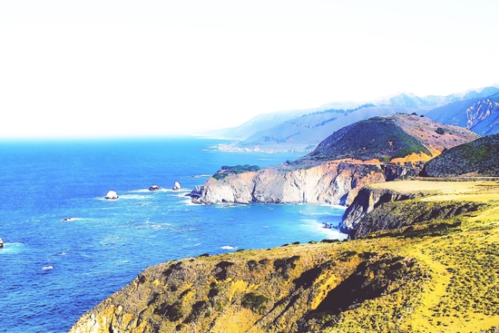 mountain with ocean view at Big Sur, Highway 1, California, USA by Timmy333