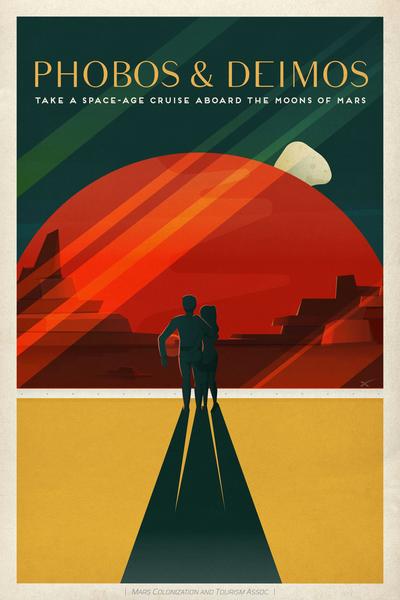 SpaceX Phobos & Deimos - Take a Space-Age Cruise Aboard the Moons of Mars - SpaceX Mars Travel Poster by Space Travel