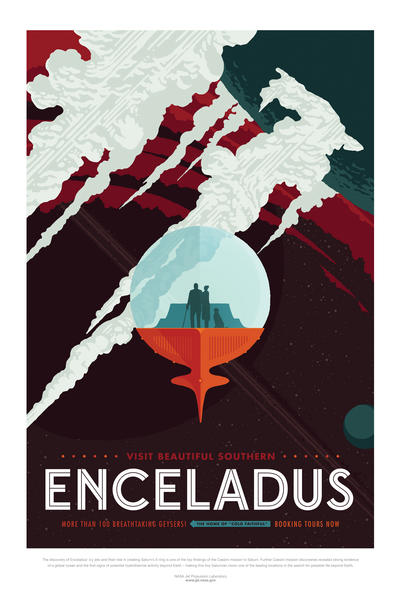 Visit Beautiful Southern Enceladus - NASA JPL Space Travel Poster by Space Travel