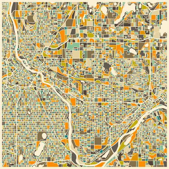 TWIN CITIES MAP 1 by Jazzberry Blue