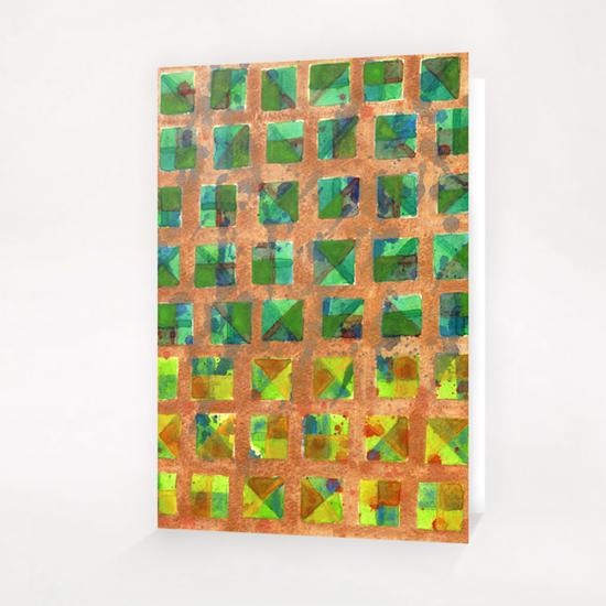 Green Squares on Golden Background Pattern  Greeting Card & Postcard by Heidi Capitaine