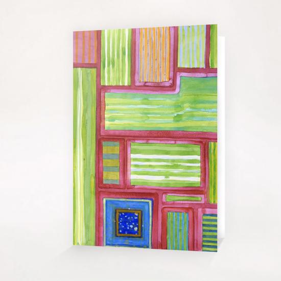 2013. Green Striped Fields with Blue Square  Greeting Card & Postcard by Heidi Capitaine