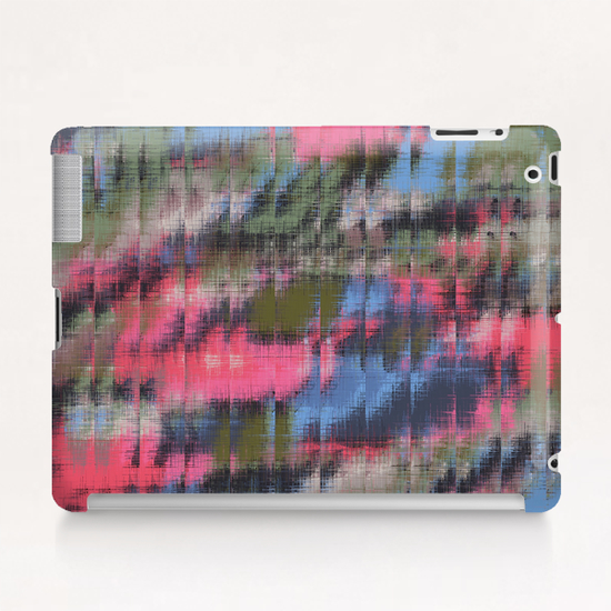 psychedelic geometric abstract pattern in pink blue green Tablet Case by Timmy333