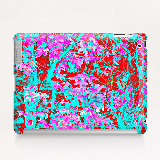 pink maple tree leaf with blue and red abstract background Tablet Case by Timmy333