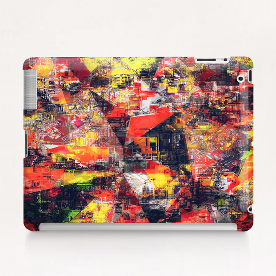 psychedelic geometric triangle polygon pattern abstract background in red orange yellow black Tablet Case by Timmy333