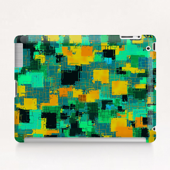 geometric square pattern abstract in green and yellow Tablet Case by Timmy333