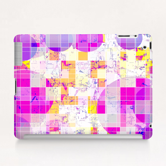 geometric square and circle pattern abstract in pink purple yellow Tablet Case by Timmy333